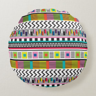 Bright Geometric Lines: Abstract Seamless. Round Pillow