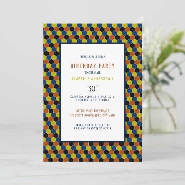 Bright Geometric Pattern, Modern Birthday Party Invitation (Standing Front)
