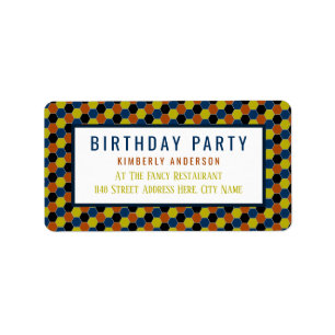 Bright Geometric Pattern, Modern Birthday Party Label