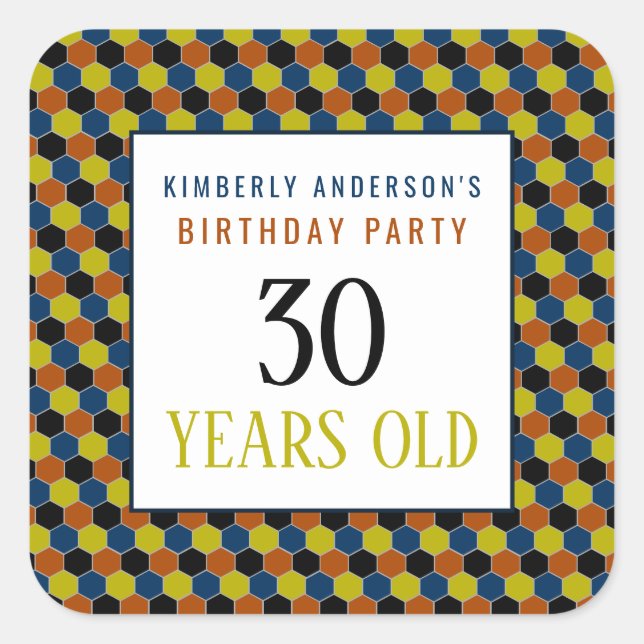 Bright Geometric Pattern, Modern Birthday Party Square Sticker (Front)