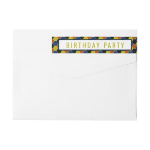 Bright Geometric Pattern, Modern Birthday Party Wrap Around Label