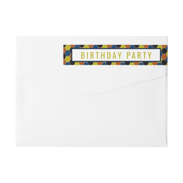 Bright Geometric Pattern, Modern Birthday Party Wrap Around Label (Back)