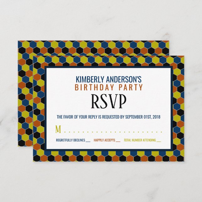 Bright Geometric Pattern, Modern Birthday RSVP Invitation (Front/Back)