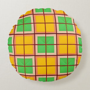 Bright Geometric Pattern with Symmetrical Shapes Round Pillow