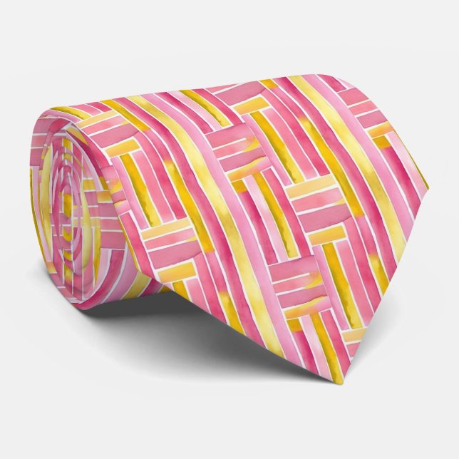 Bright Geometric “Pink Lemonade” Abstract Tie (Rolled)