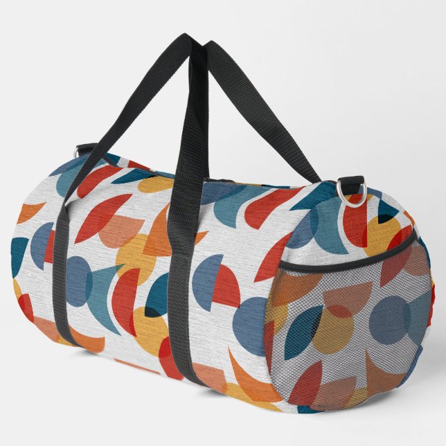 Bright Geometric Retro Abstract Midcentury Modern Duffle Bag (Right Corner)