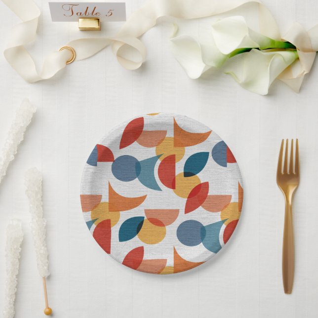 Bright Geometric Retro Abstract Midcentury Modern Paper Plate (Wedding)
