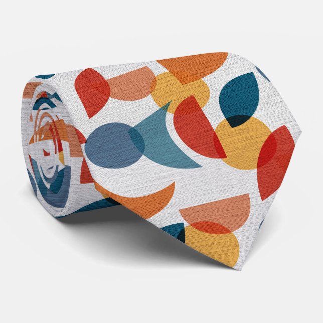 Bright Geometric Retro Abstract Midcentury Modern Tie (Rolled)