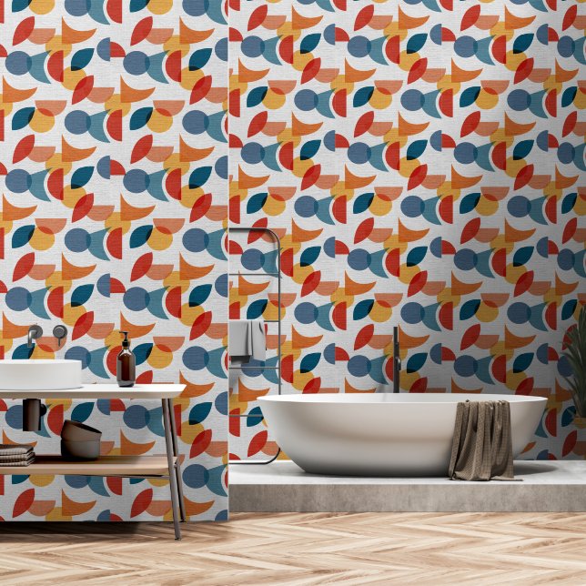 Bright Geometric Retro Abstract Midcentury Modern Wallpaper (Bathroom)