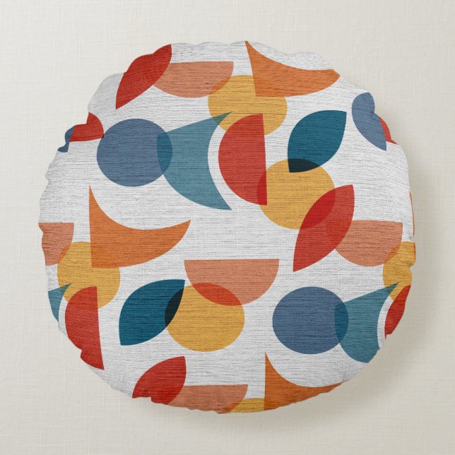 Bright Geometric Retro Abstract Round Pillow (Front)
