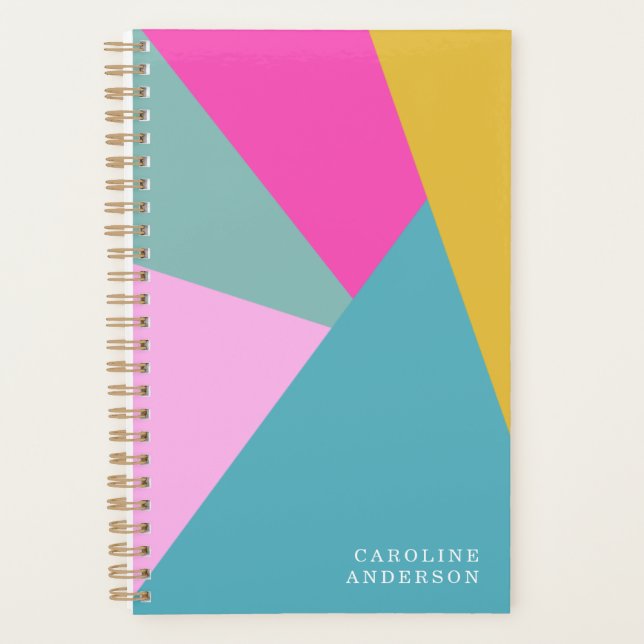 Bright Geometric Sunburst Shapes Blue Personalized Planner (Front)