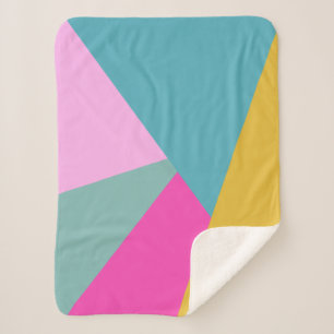 Bright Geometric Sunburst Shapes Hot Pink Yellow Sherpa Blanket