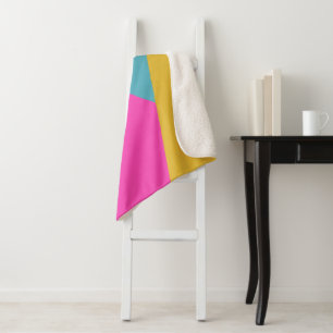 Bright Geometric Sunburst Shapes Hot Pink Yellow Sherpa Blanket