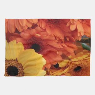 Bright Gerbera Flowers, Orange Yellow, Flora Kitchen Towel