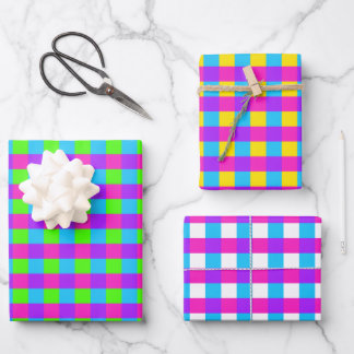 Bright Gingham Pattern Wrapping Paper Set