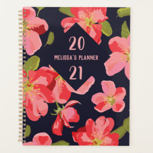 Bright Girly Floral Pattern Blue Botanical Yearly Planner