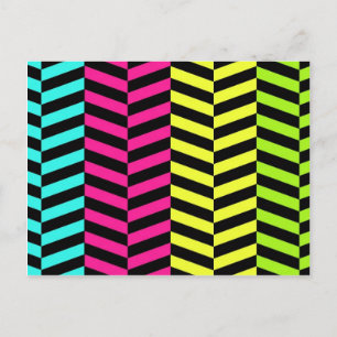Bright Girly Neon Stripes Chevron Pattern Postcard