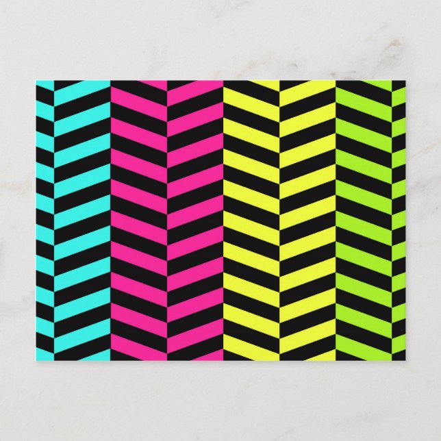 Bright Girly Neon Stripes Chevron Pattern Postcard (Front)