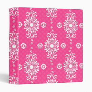 Bright Girly Pink and White Floral Pattern Binder