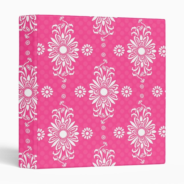 Bright Girly Pink and White Floral Pattern Binder (Front/Spine)