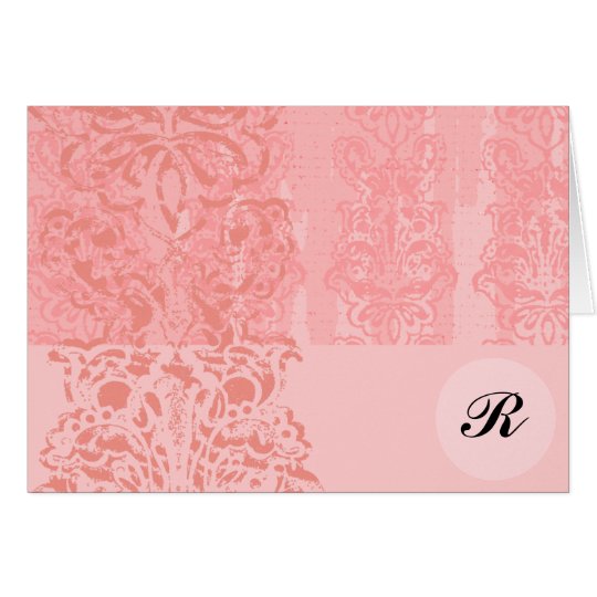 Bright Girly Pink Damask Monogram Initial Note-