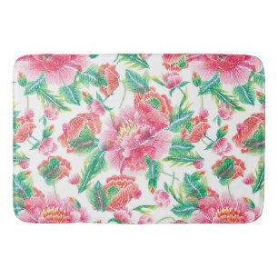 Bright Girly Pink Flowers Pattern Bath Mat