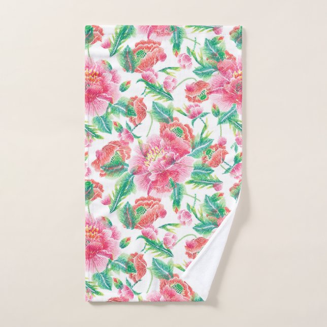 Bright Girly Pink Flowers Pattern Bath Towel Set (Hand Towel)