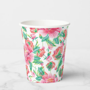 Bright Girly Pink Flowers Pattern Paper Cups