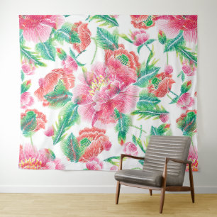 Bright Girly Pink Flowers Pattern Tapestry