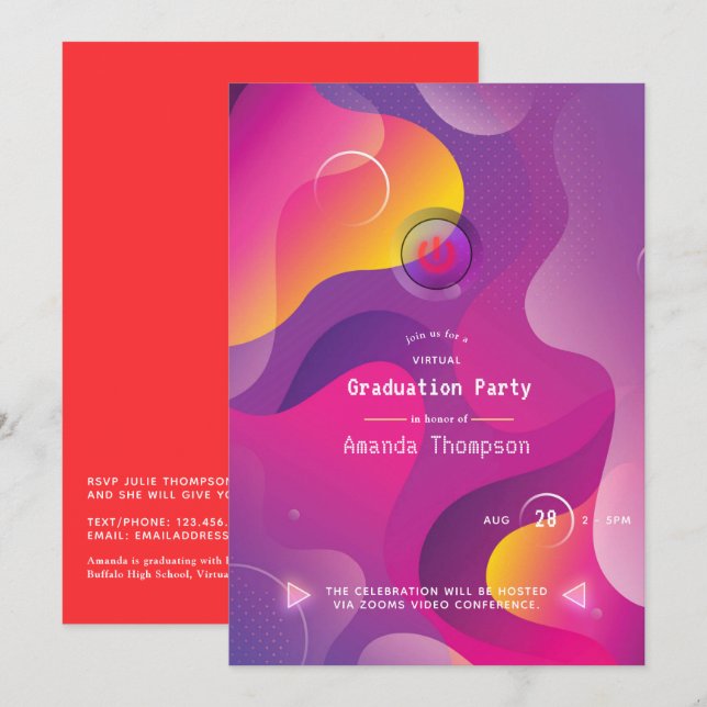 Bright Glow Geometric Virtual Graduation Party Invitation (Front/Back)