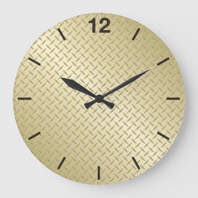 Bright Gold Diamondplate Pattern Large Clock (Front)