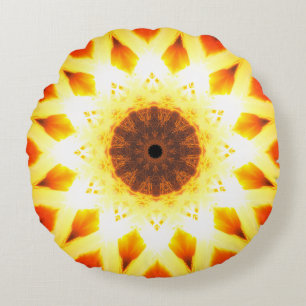 Bright Gold Fractal Stars Round Pillow