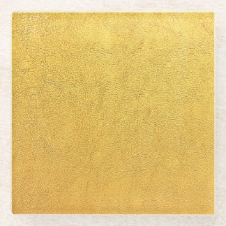 Bright Gold Leather: Textured Background Glass Coaster