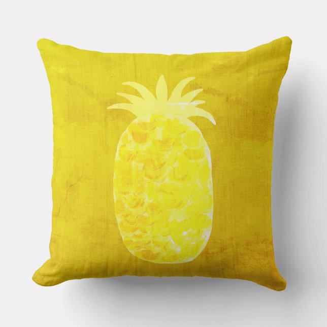 'Bright Gold Pineapple Island Vibe  Throw Pillow (Front)