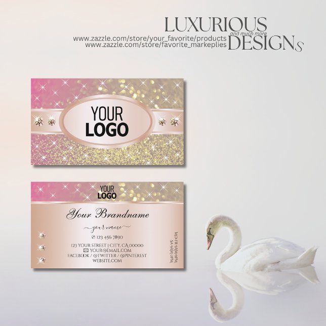 Bright Gold Pink Purple Glitter Jewels add Logo Business Card (Creator Uploaded)