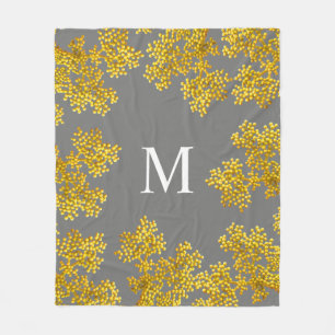 Bright Golden Pink Flower Buds Monogram Fleece Blanket