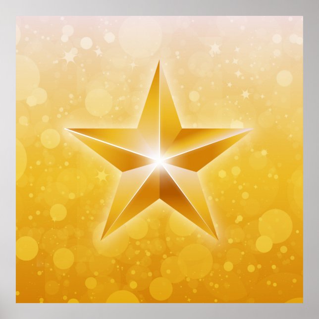 Bright golden star illustration poster (Front)