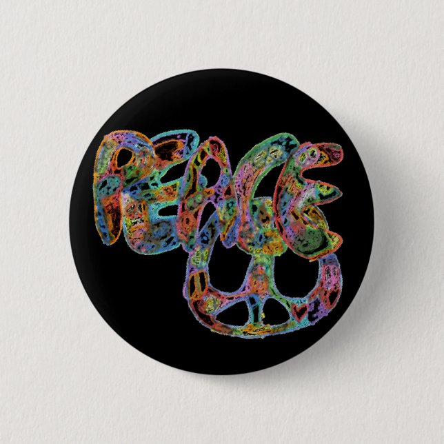 Bright Graffiti Design Peace Button (Front)