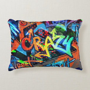Bright graffiti, urban graphic design. accent pillow