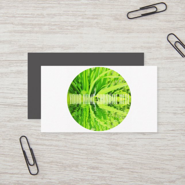 Bright Grass Lawn Water Reflection Business Card (Front/Back In Situ)