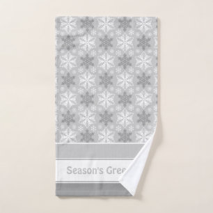 Bright Gray and Winter White Snowflake Pattern Bath Towel Set