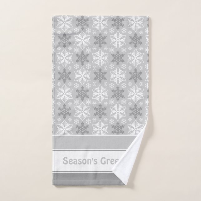 Bright Gray and Winter White Snowflake Pattern Bath Towel Set (Hand Towel)