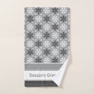 Bright Gray Black Winter White Snowflake Pattern Bath Towel Set