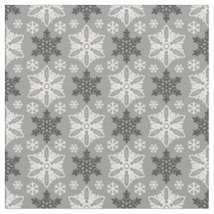 Bright Gray Black Winter White Snowflake Pattern Fabric
