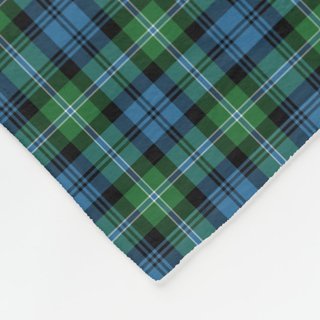 Bright Green and Blue Plaid Lyon Tartan Fleece Blanket (Corner)