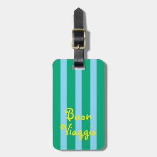 Bright Green and Blue Stripes   Buon Viaggio Luggage Tag