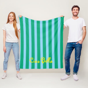 Bright Green and Blue Stripes   Ciao Bella Fleece Blanket