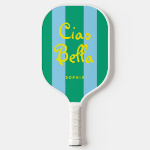 Bright Green and Blue Stripes Ciao Bella Pickleball Paddle