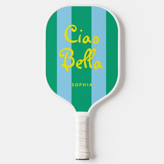Bright Green and Blue Stripes | Ciao Bella Pickleball Paddle (Front)