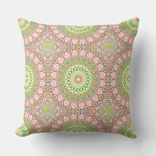 Bright Green and Magenta Mandala Pattern Throw Pillow